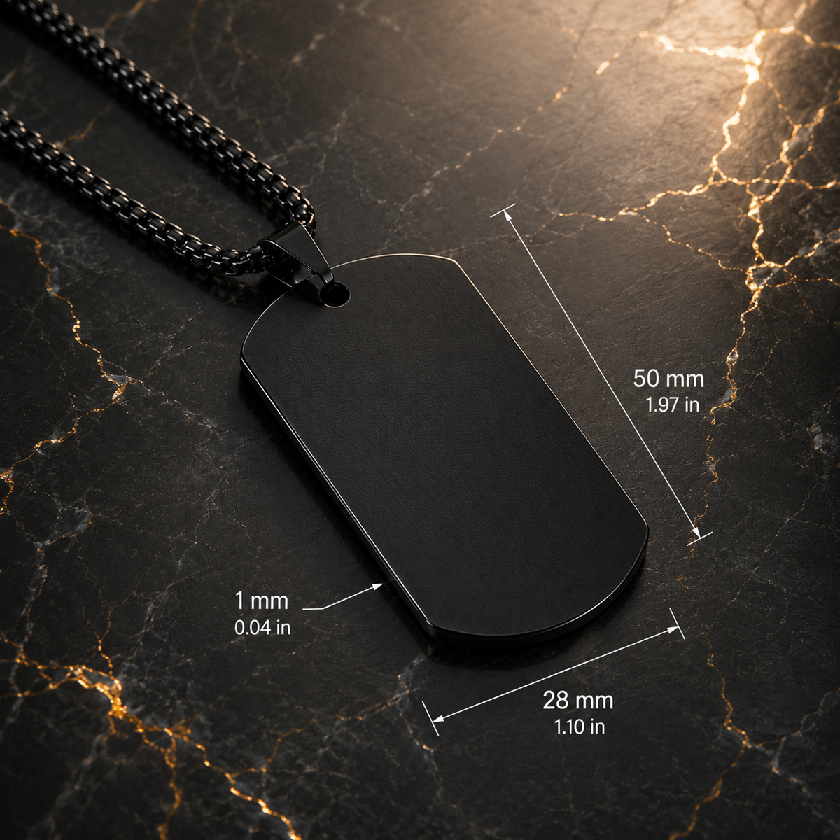 Dog Tag – 50 × 28 × 1.8 mm – stainless steel – black – lobster clasp