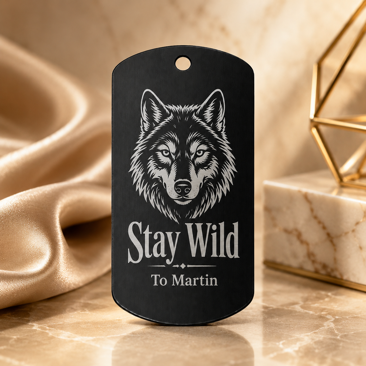 Dog Tag – 50 × 28 × 1.8 mm – stainless steel – black – lobster clasp