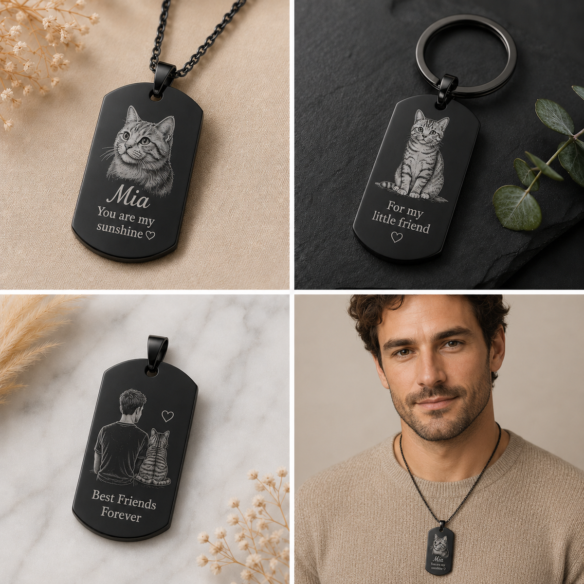 Dog Tag – 50 × 28 × 1.8 mm – stainless steel – black – lobster clasp – with engraving