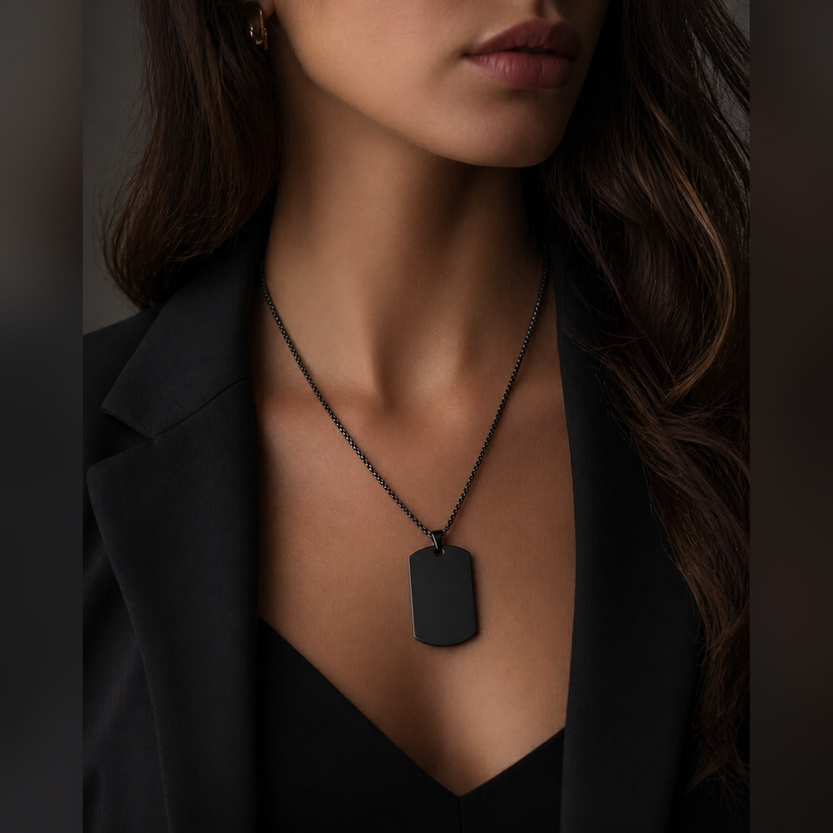 Dog Tag – 50 × 28 × 1.8 mm – stainless steel – black – lobster clasp – with engraving