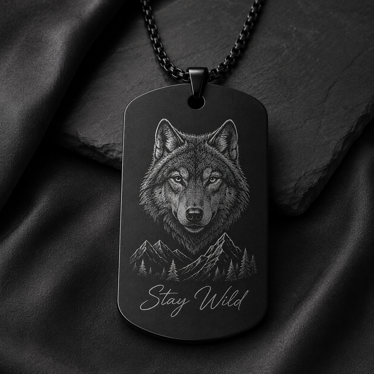 Dog Tag – 50 × 28 × 1.8 mm – stainless steel – black – standard loop