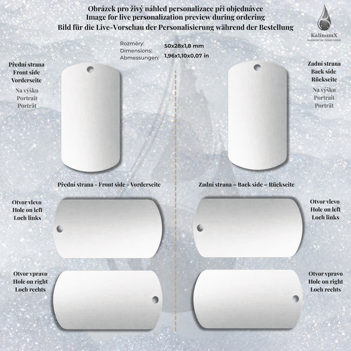Dog Tag – 50 × 28 × 1.8 mm – stainless steel – with engraving