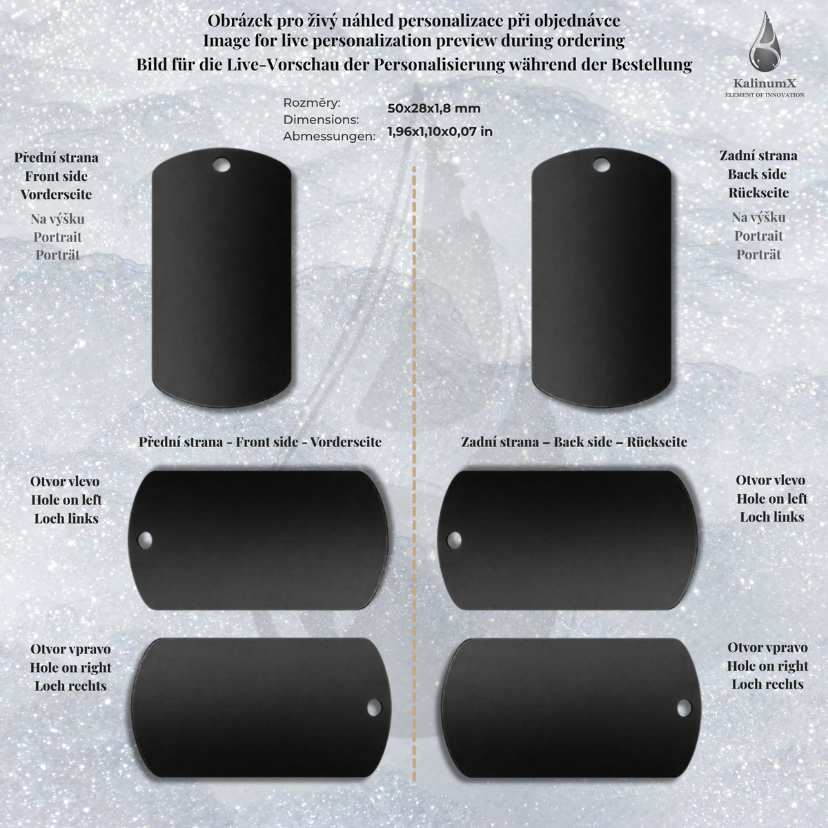 Dog Tag – 50 × 28 × 1.8 mm – stainless steel – with engraving