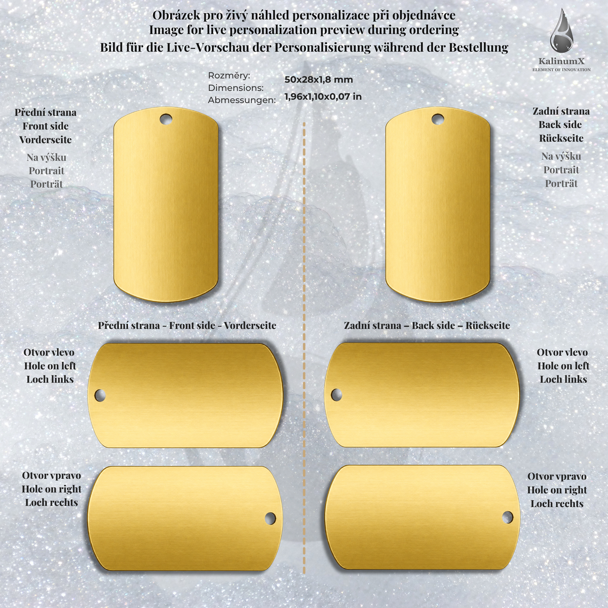 Dog Tag – 50 × 28 × 1.8 mm – stainless steel – with engraving