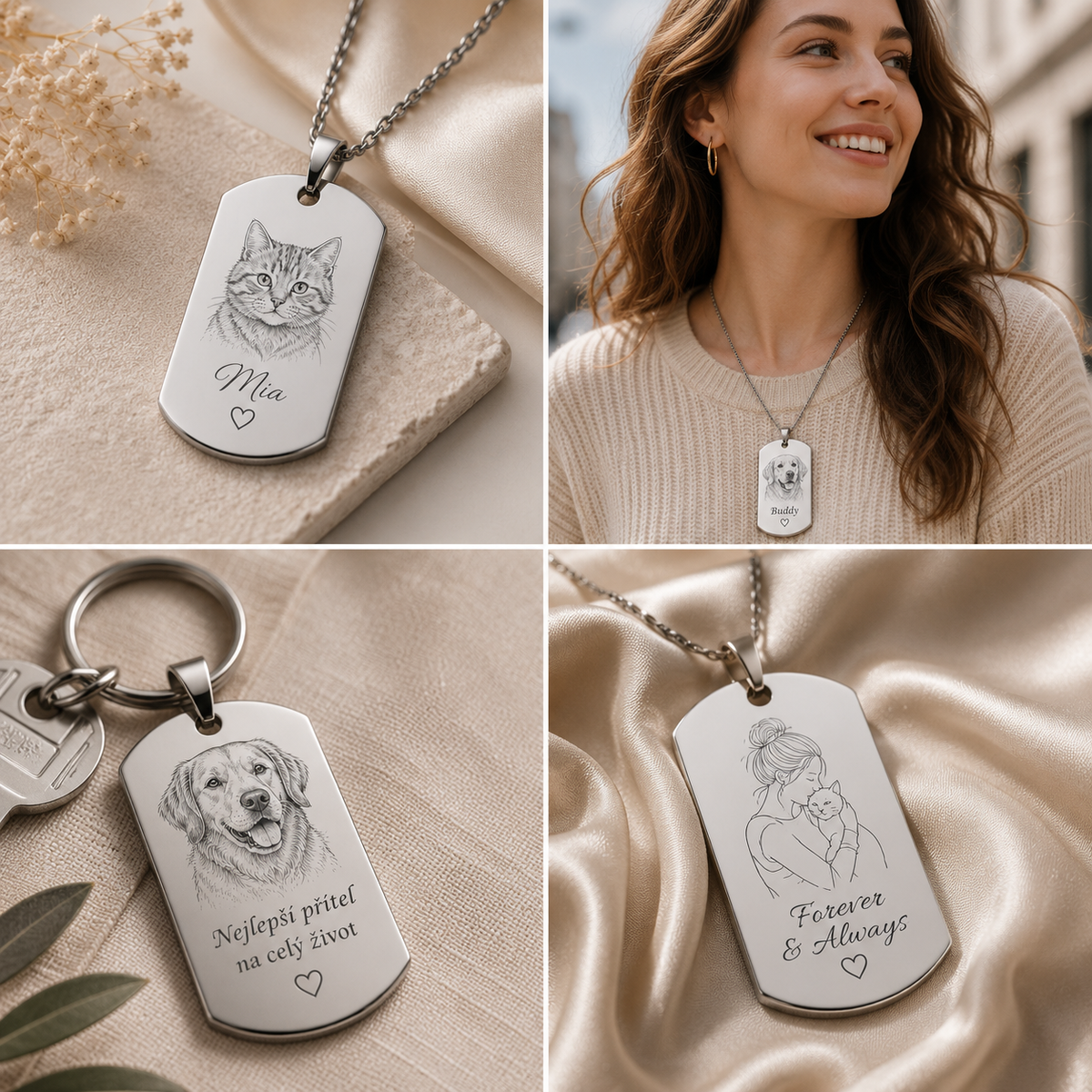 Dog Tag – 50 × 28 × 1.8 mm – stainless steel – silver – standard loop – with engraving