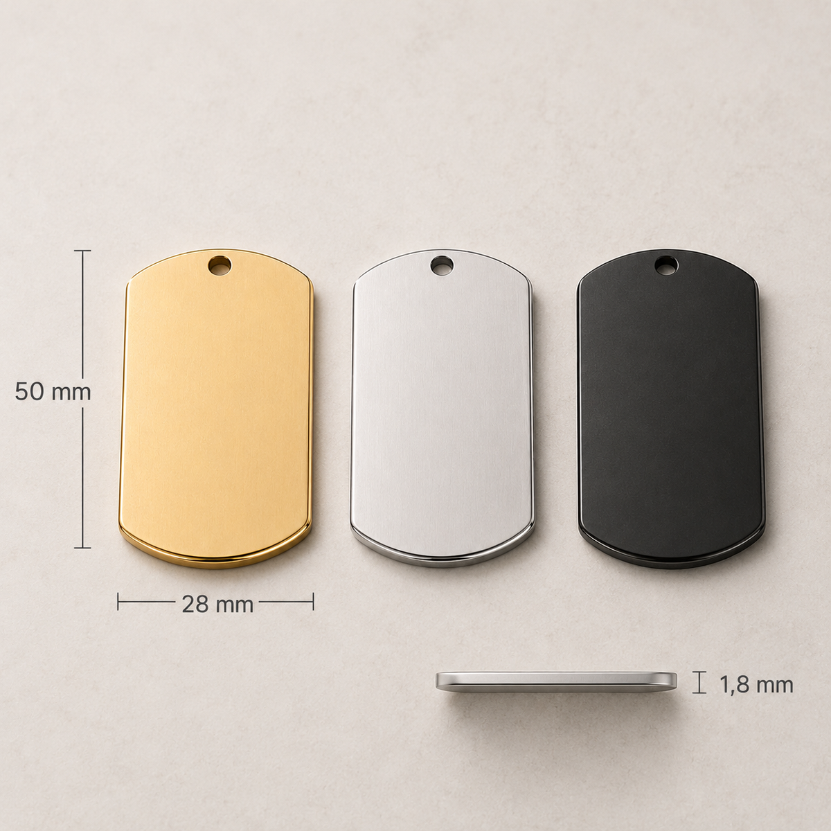 Dog Tag – 50 × 28 × 1.8 mm – stainless steel – gold – standard loop