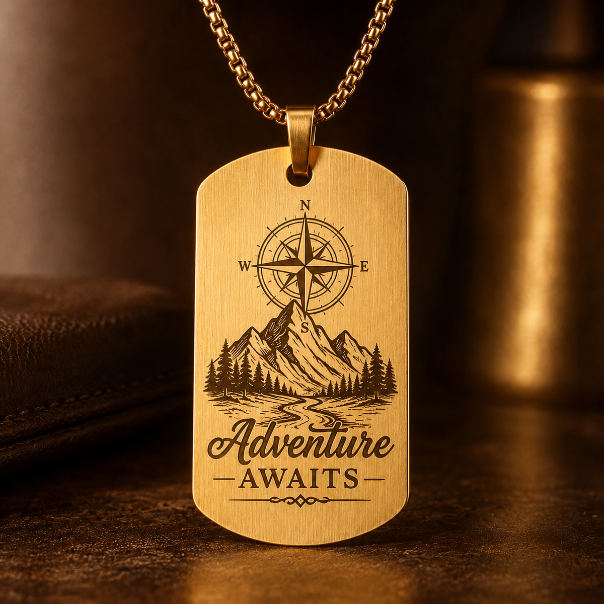 Dog Tag – 50 × 28 × 1.8 mm – stainless steel – gold – standard loop – with engraving