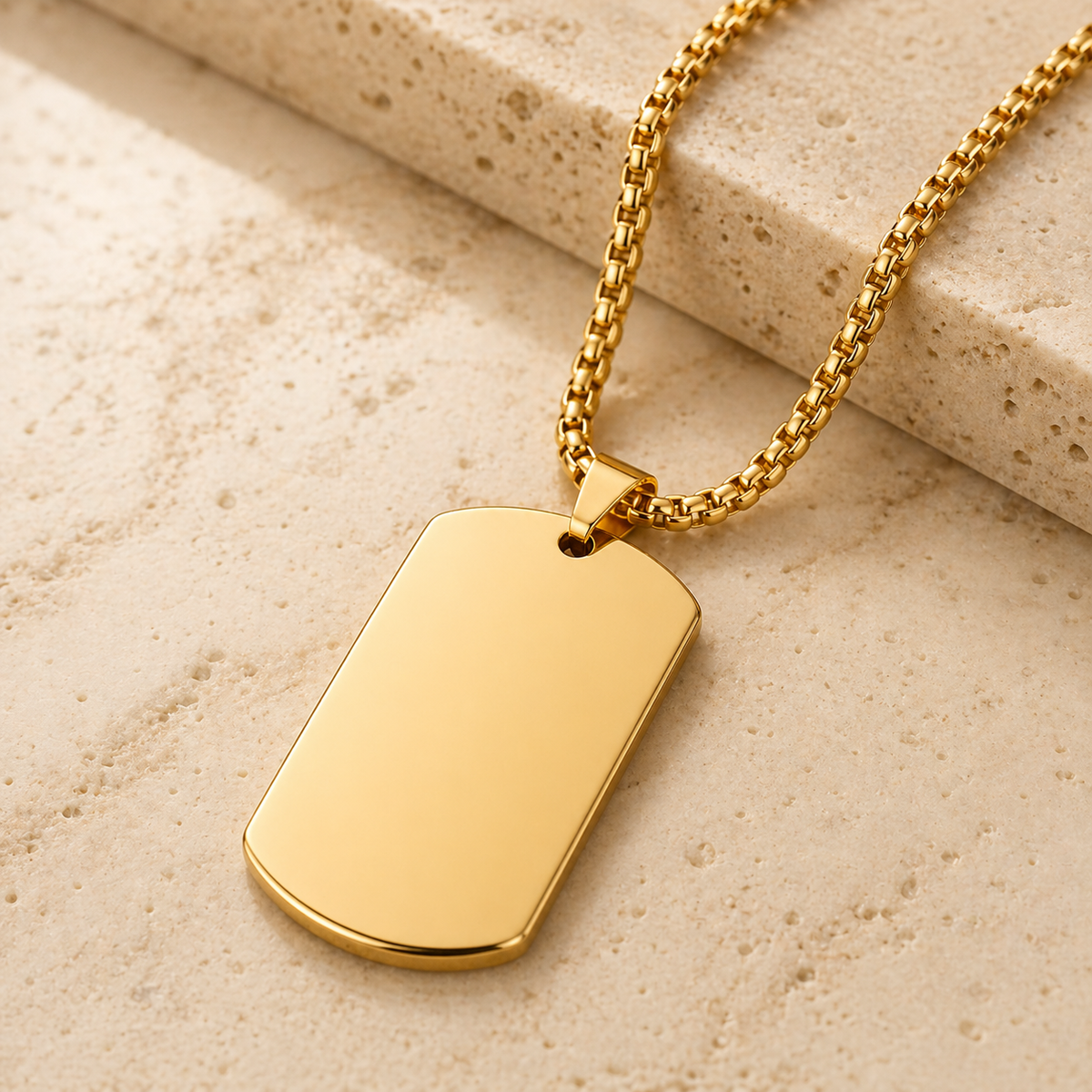 Dog Tag – 50 × 28 × 1.8 mm – stainless steel – gold – standard loop – with engraving