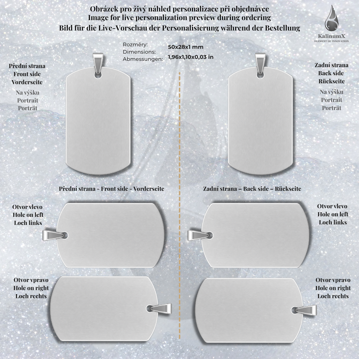 Dog Tag – 50 × 28 × 1 mm – stainless steel – lobster clasp – with engraving