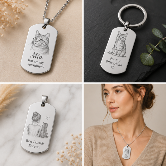 Dog Tag – 50 × 28 × 1 mm – stainless steel – silver – lobster clasp – with engraving