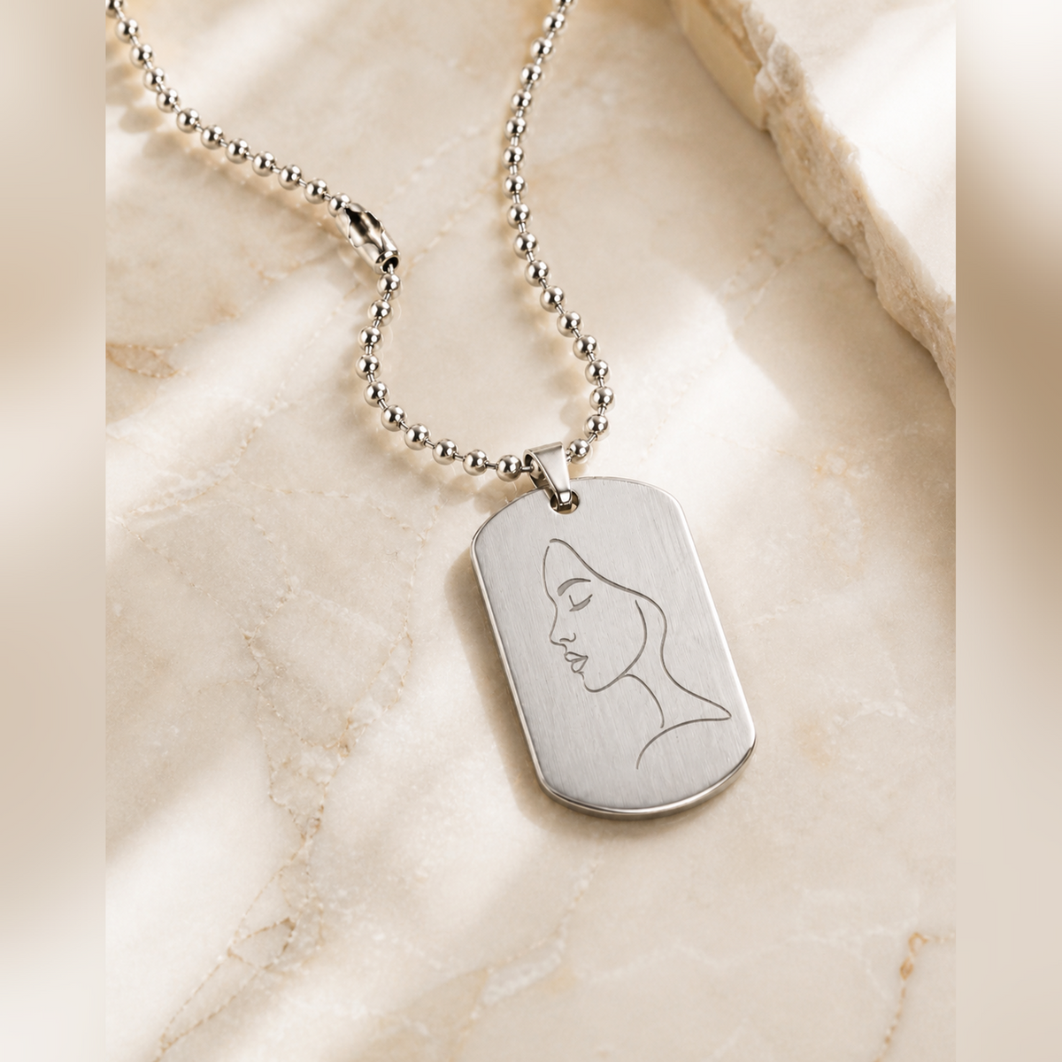 Dog Tag – 50 × 28 × 1 mm – stainless steel – silver – lobster clasp – with engraving