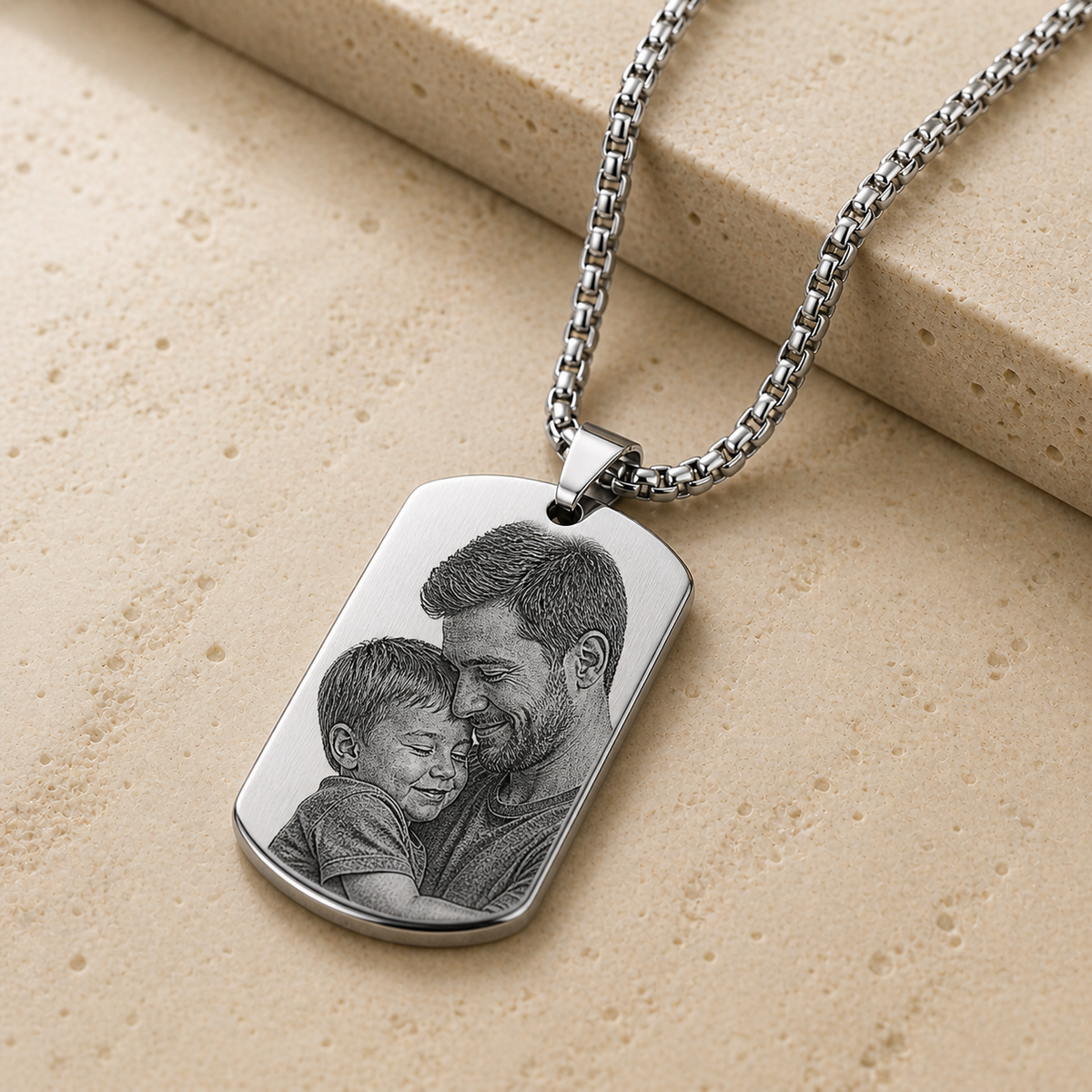 Dog Tag – 50 × 28 × 1 mm – stainless steel – silver – lobster clasp – with engraving
