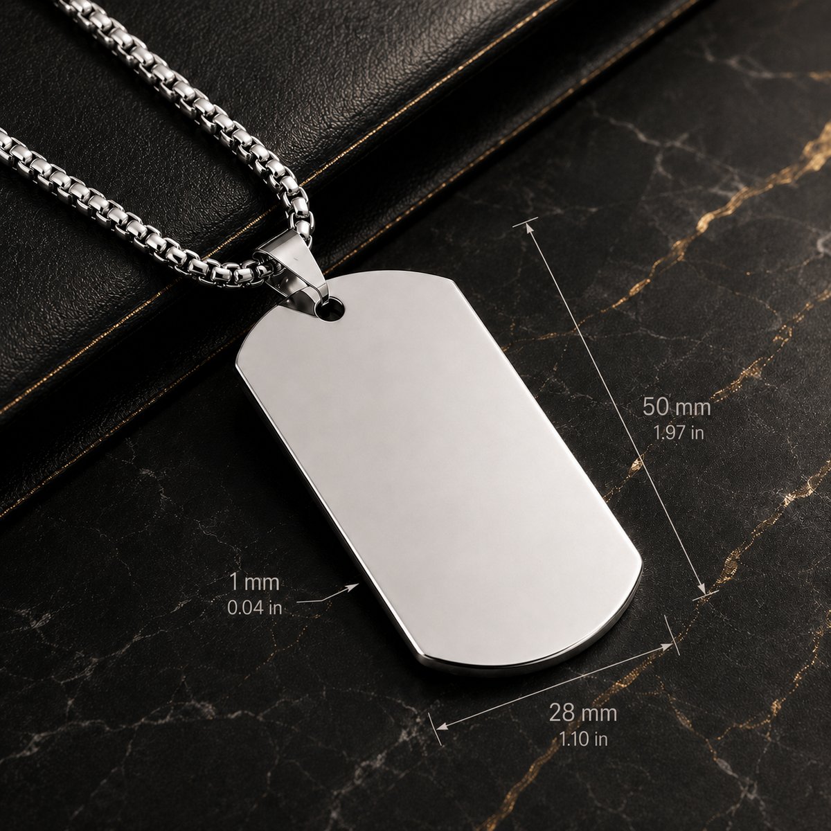 Dog Tag – 50 × 28 × 1 mm – stainless steel – silver – lobster clasp – with engraving