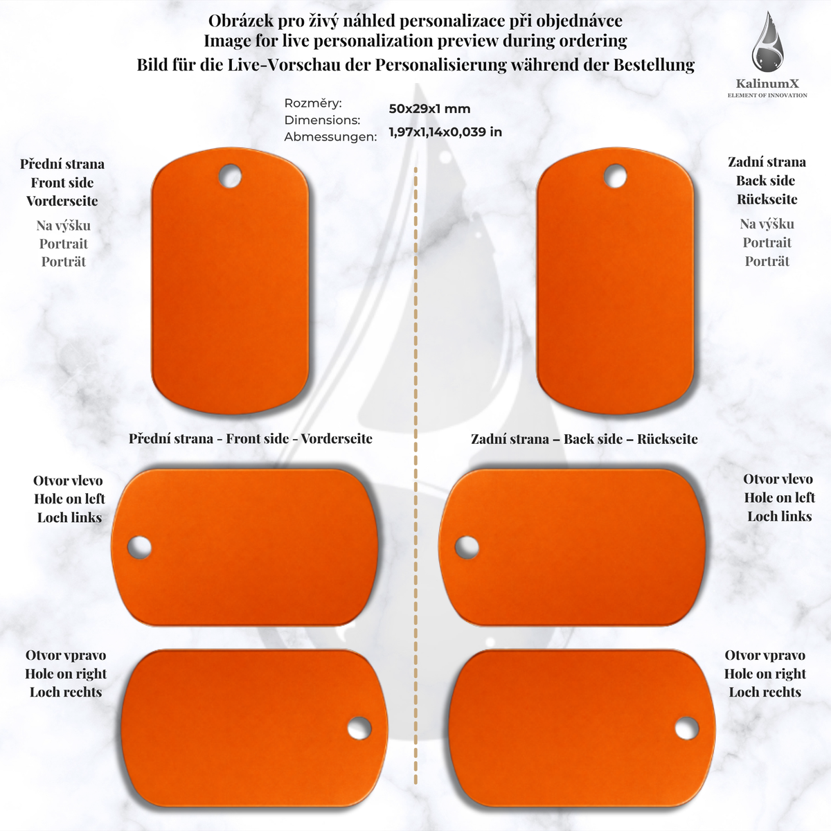 Dog Tag – 50 × 29 × 1 mm – Aluminium – verschiedene Farben – mit Gravur