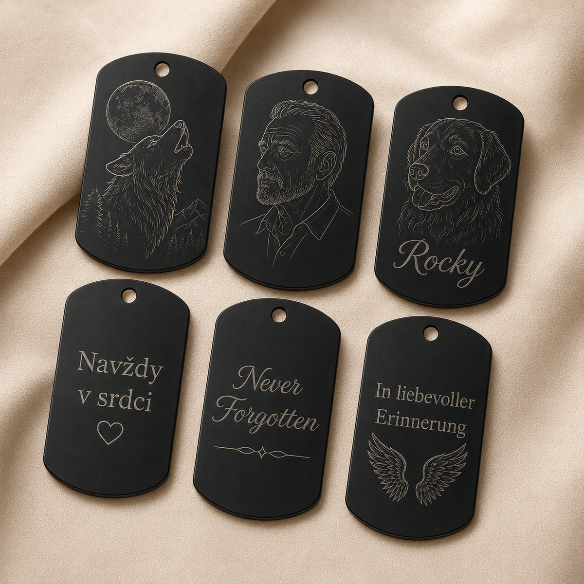 Dog Tag – 50 × 29 × 1 mm – Aluminium – schwarz