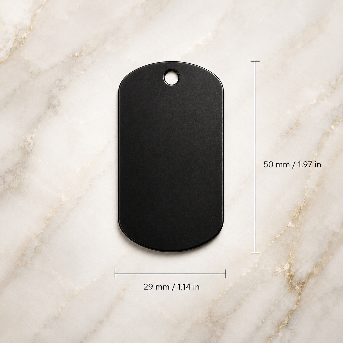 Dog Tag – 50 × 29 × 1 mm – Aluminium – schwarz – mit Gravur