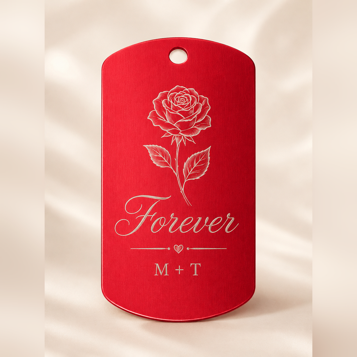 Dog Tag – 50 × 29 × 1 mm – Aluminium – rot – mit Gravur