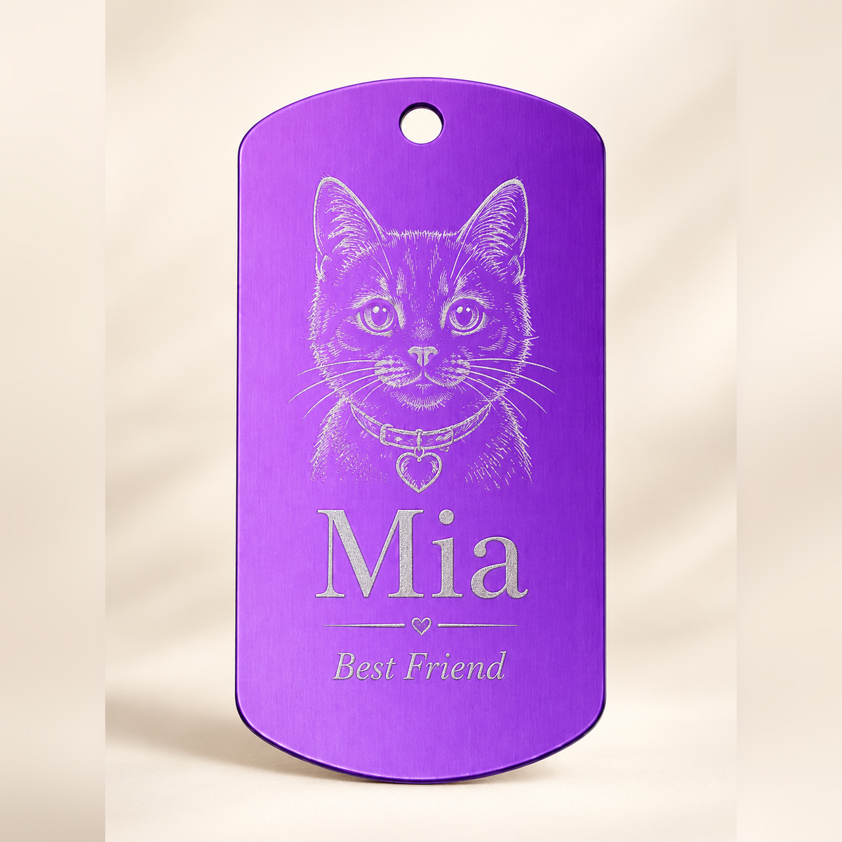 Dog Tag – 50 × 29 × 1 mm – Aluminium – lila – mit Gravur