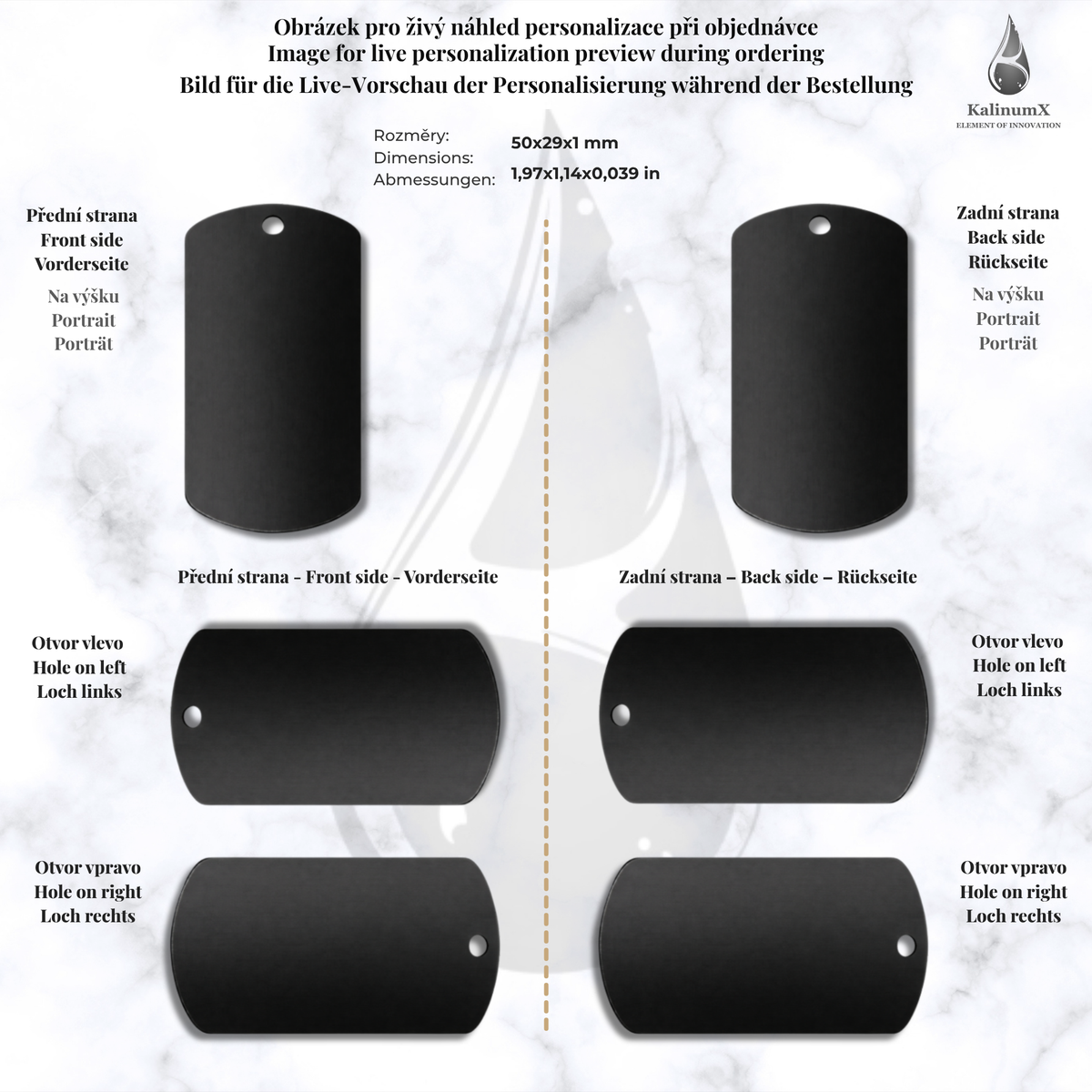 Dog Tag – 50 × 29 × 1 mm – Aluminium – mit Gravur