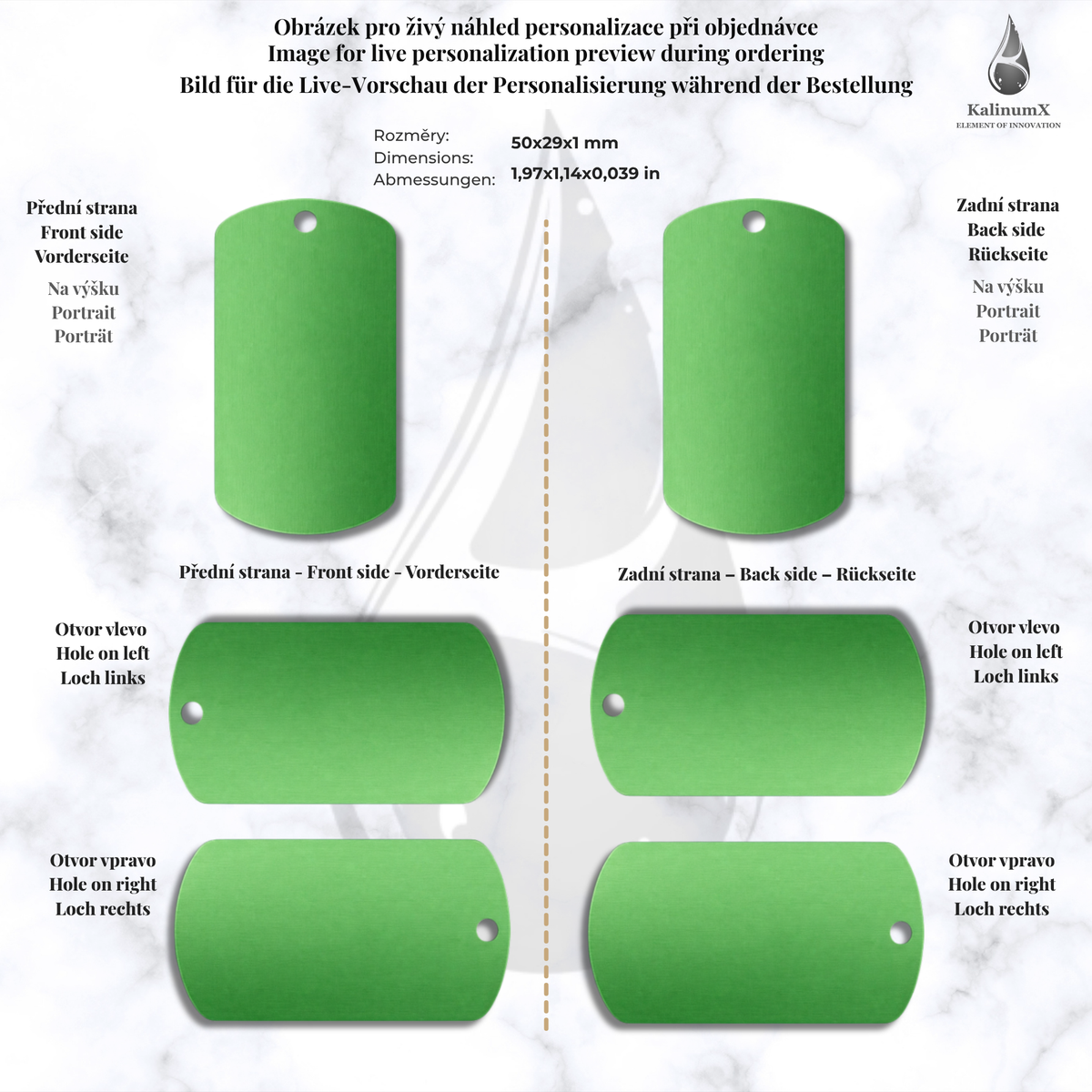Dog Tag – 50 × 29 × 1 mm – Aluminium – mit Gravur