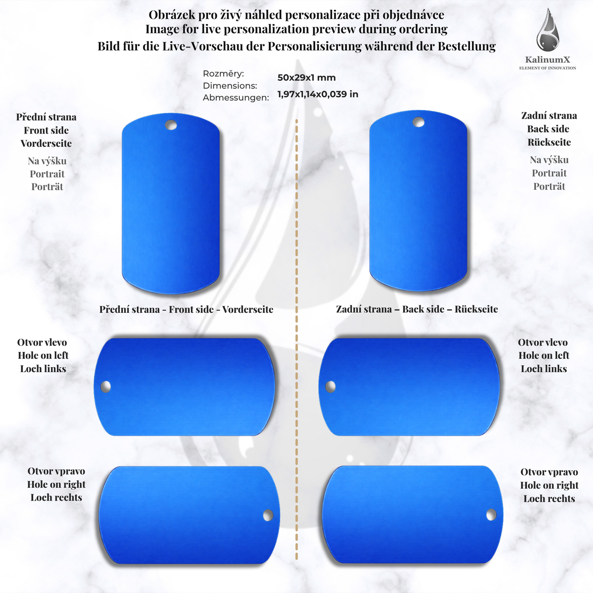 Dog Tag – 50 × 29 × 1 mm – Aluminium – mit Gravur