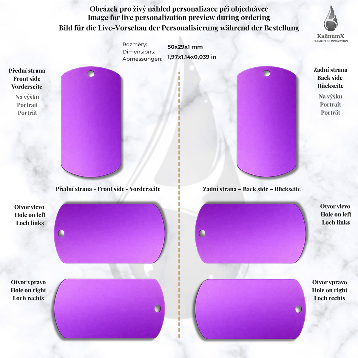 Dog Tag – 50 × 29 × 1 mm – Aluminium – mit Gravur