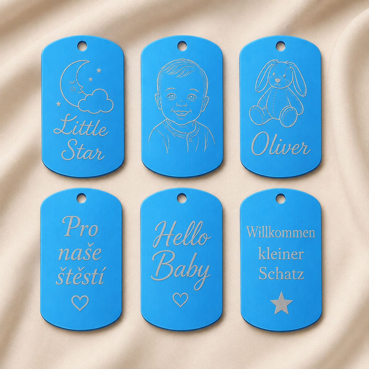 Dog Tag – 50 × 29 × 1 mm – Aluminium – hellblau