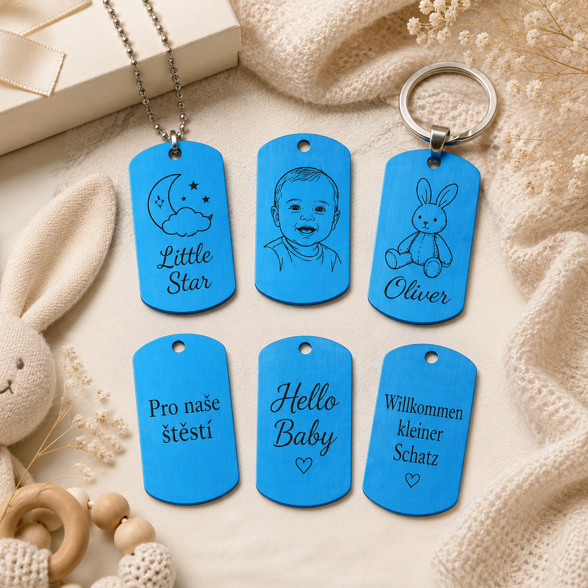 Dog Tag – 50 × 29 × 1 mm – Aluminium – hellblau