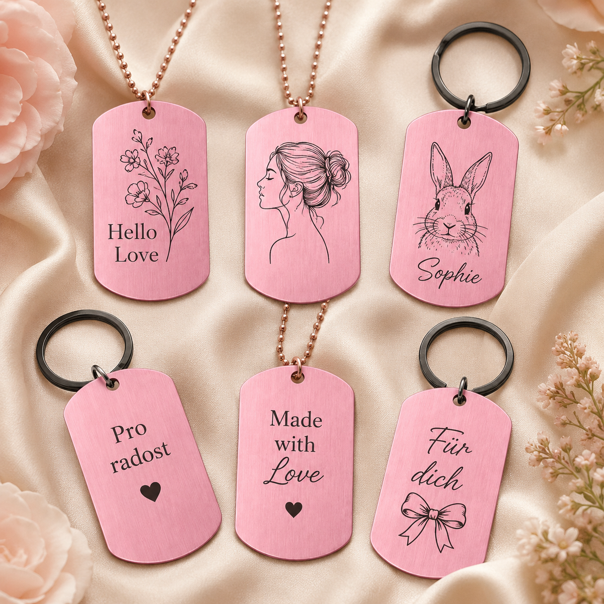 Dog Tag – 50 × 29 × 1 mm – Aluminium – hellrosa