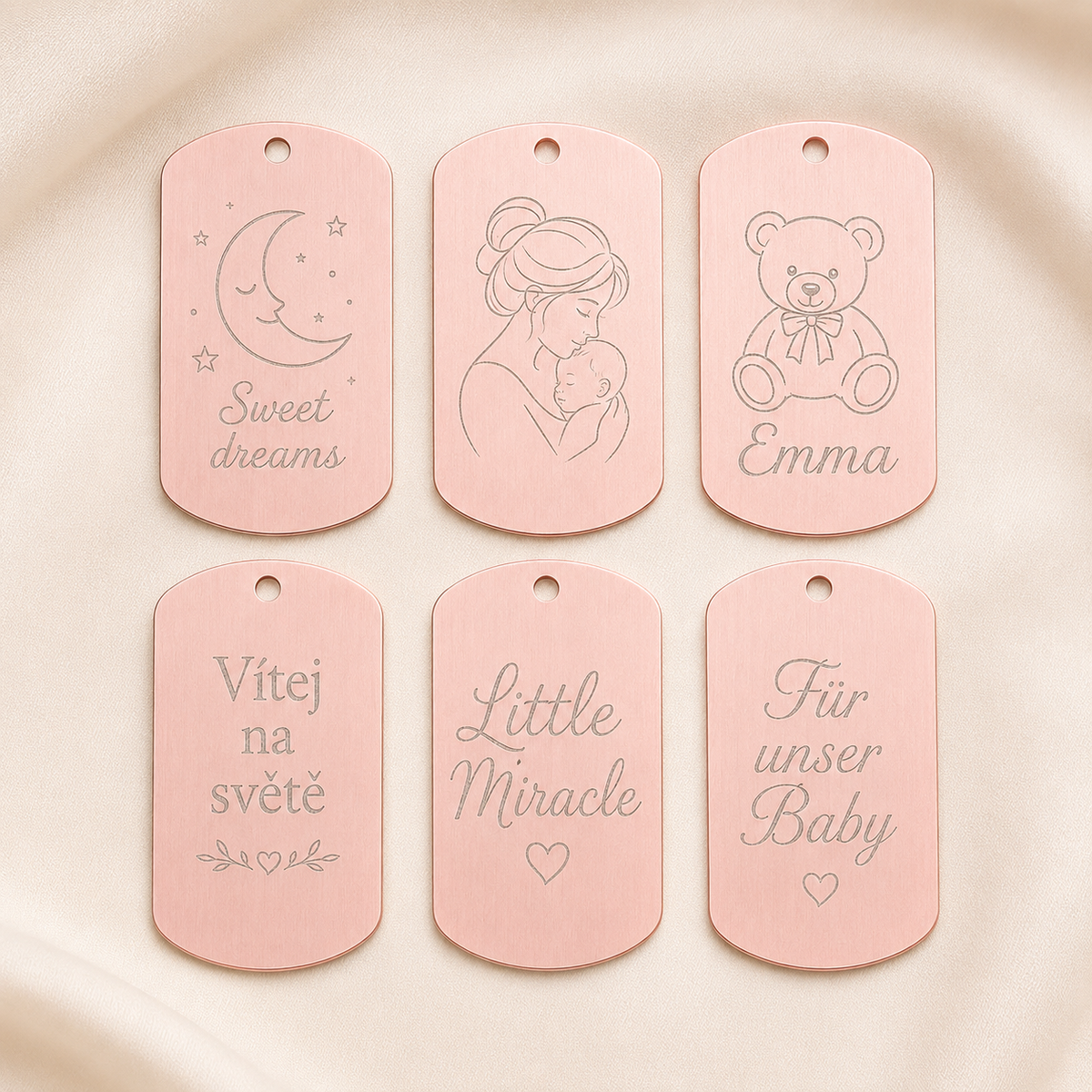 Dog Tag – 50 × 29 × 1 mm – Aluminium – hellrosa – mit Gravur