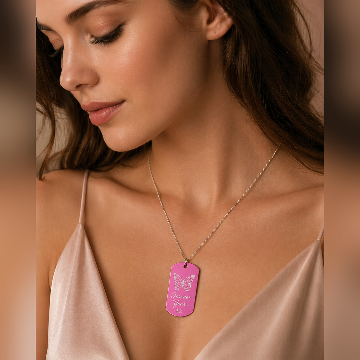 Dog Tag – 50 × 29 × 1 mm – Aluminium – dunkelrosa