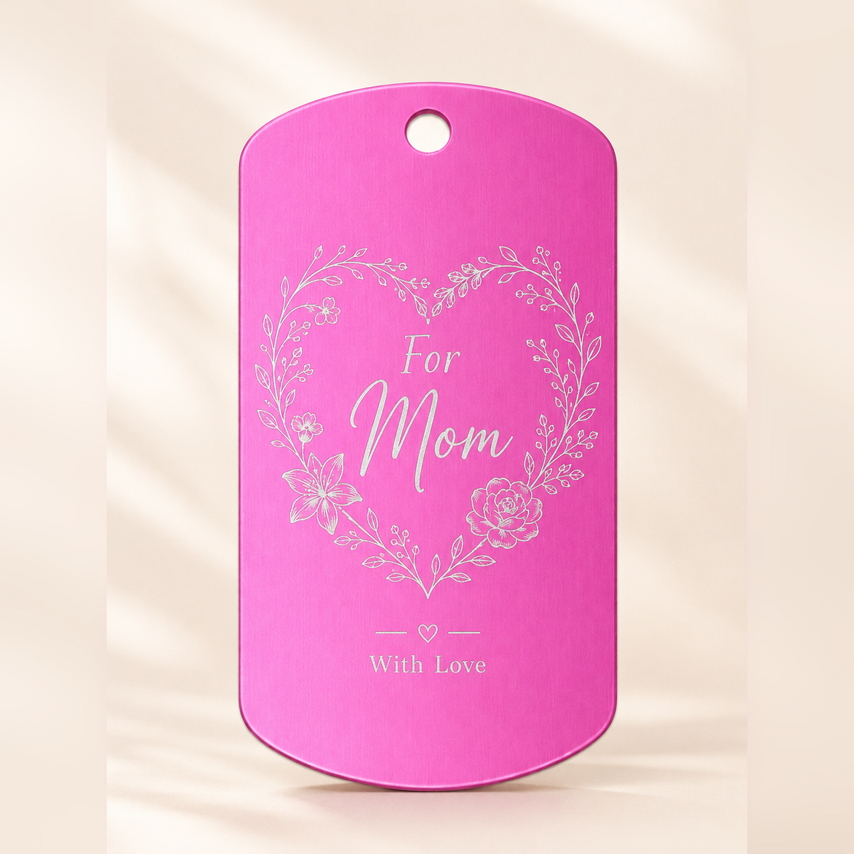 Dog Tag – 50 × 29 × 1 mm – Aluminium – dunkelrosa – mit Gravur