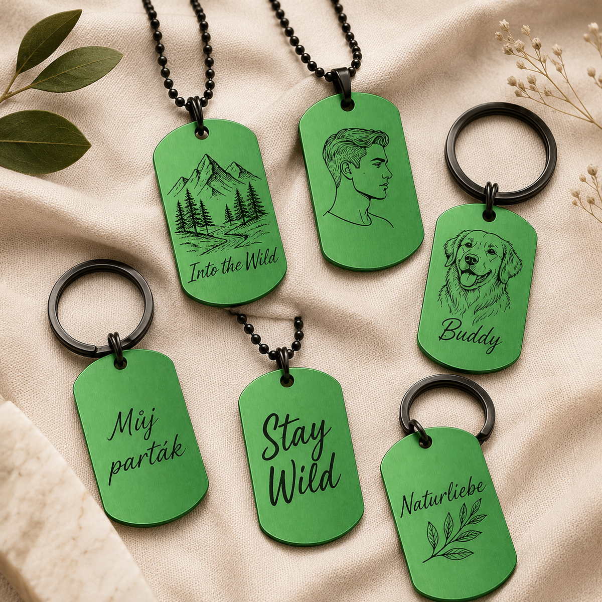 Dog Tag – 50 × 29 × 1 mm – Aluminium – grün