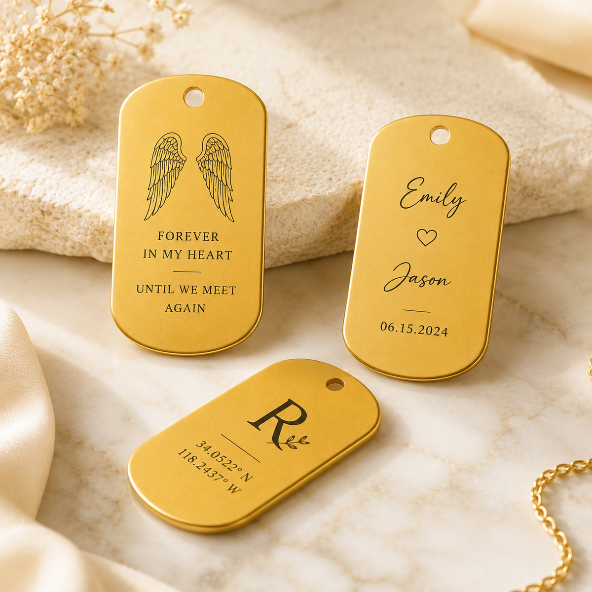 Dog Tag – 50 × 29 × 1 mm – Aluminium – goldfarben