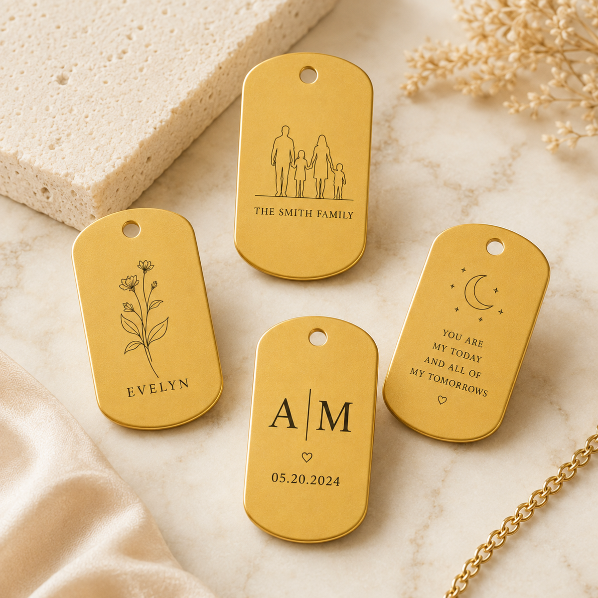Dog Tag – 50 × 29 × 1 mm – Aluminium – goldfarben