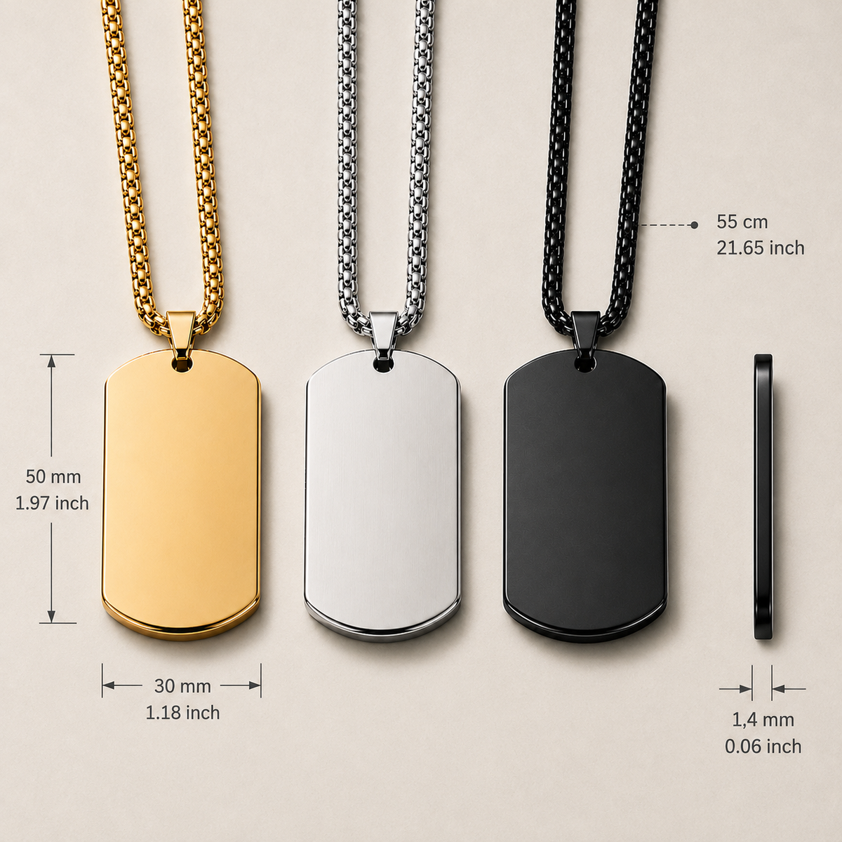 Dog Tag – 50 × 30 × 1.4 mm – stainless steel – black
