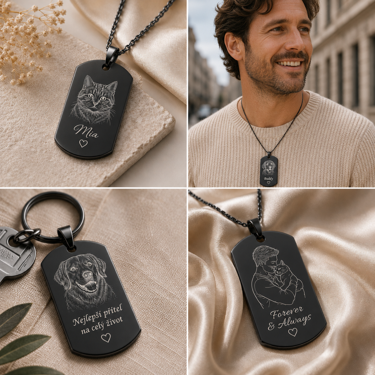 Dog Tag – 50 × 30 × 1.4 mm – stainless steel – gold – with engraving
