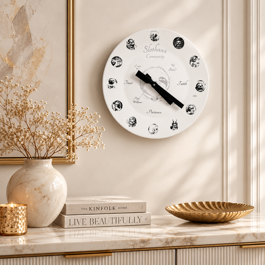 White Slothana ceramic wall clock – Ø 265 mm – finished SLOTHANA design