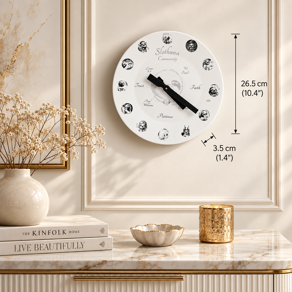 Keramické nástěnné hodiny Slothana bílé – Ø 265 mm – hotový motiv SLOTHANA