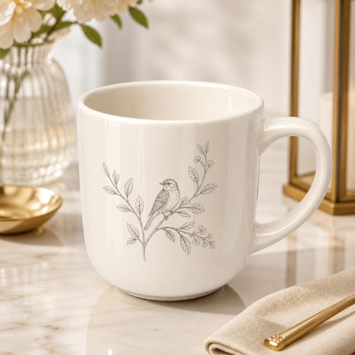 Ceramic mug – 300 ml – ivory – with engraving