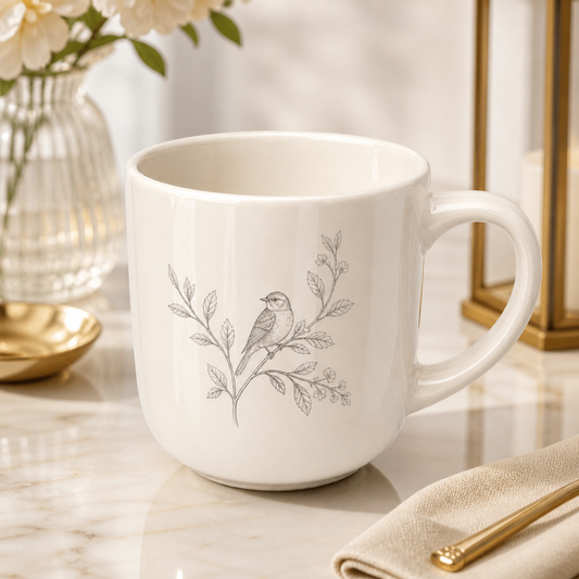 Ceramic mug – 300 ml – ivory – with engraving