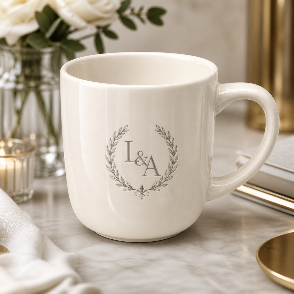 Ceramic mug – 300 ml – ivory – with engraving