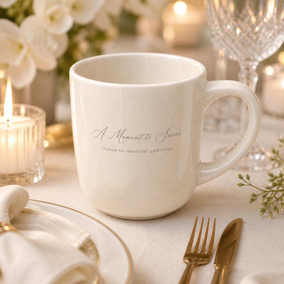 Ceramic mug – 300 ml – ivory – with engraving