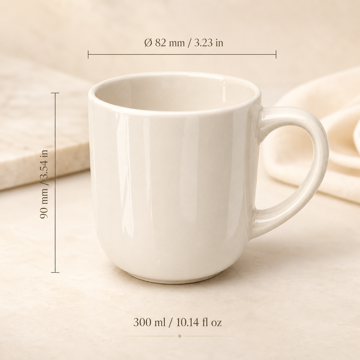 Ceramic mug – 300 ml – ivory – with engraving