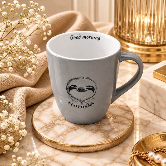 Slothana ceramic mug – 300 ml – grey – finished engraving