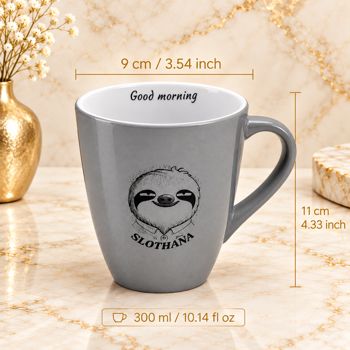 Slothana ceramic mug – 300 ml – grey – finished engraving