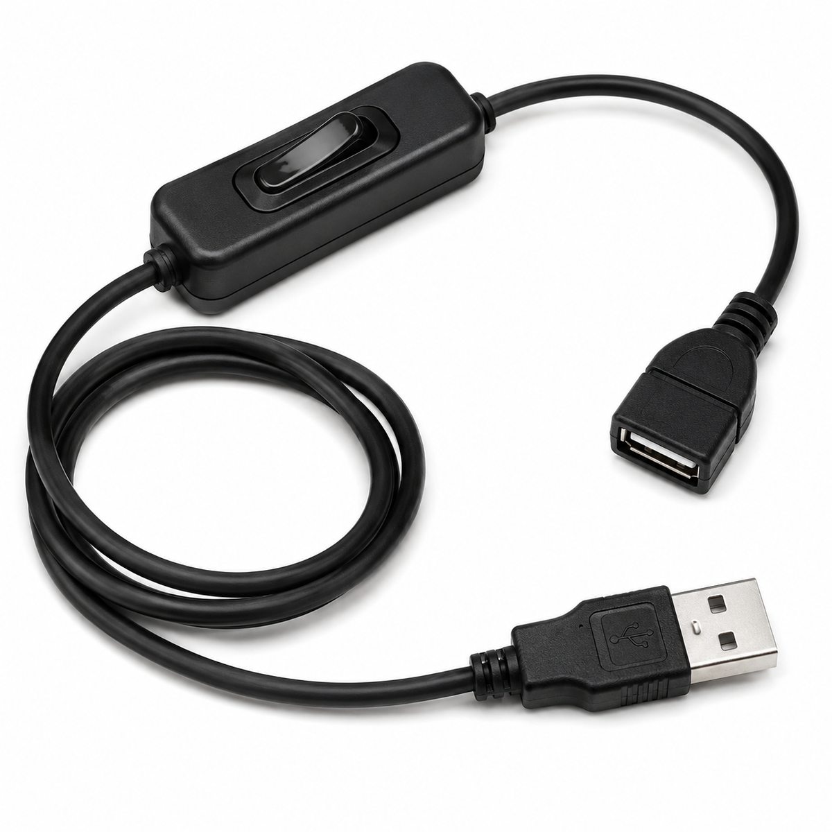 Black USB power cable with switch, 1 m, 5 V / 2 A