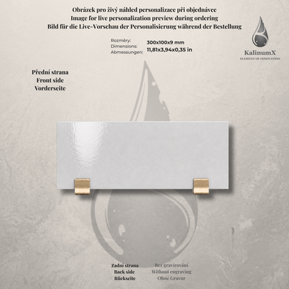 Hellgraue Keramikfliese – 300 × 100 × 9 mm – mit Gravur
