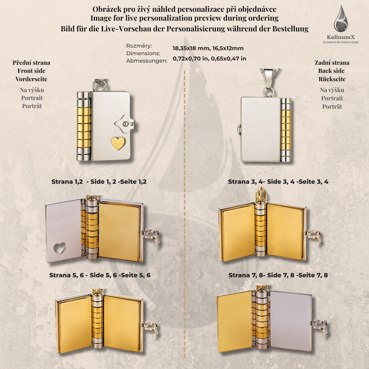 Halskette aus Edelstahl mit Buchanhänger – silber- und goldfarben, KalinumX
