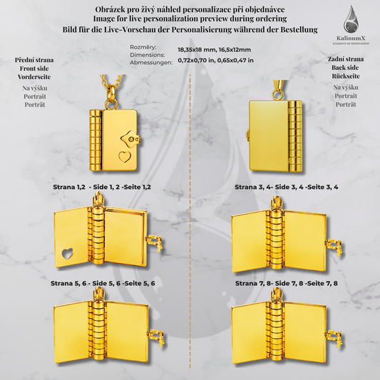 Stainless steel necklace with book pendant – gold-tone, KalinumX